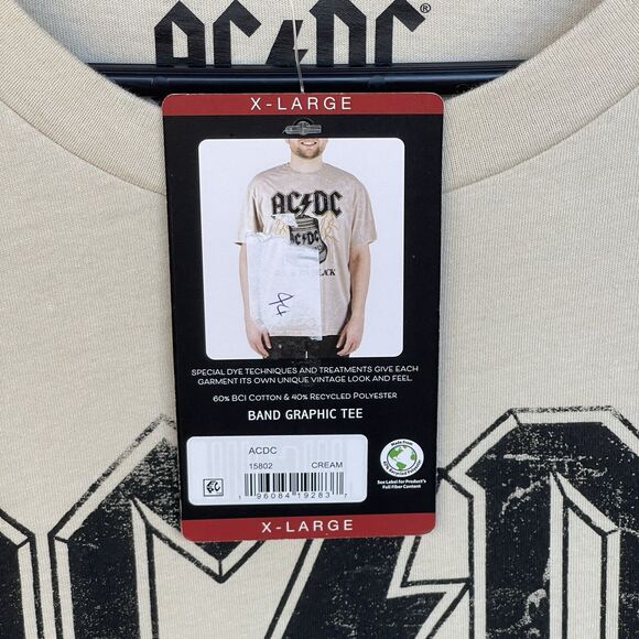 ACDC Shirt Men Extra Large XL Cream Band Tee Rock & Roll Angus Back in Black NEW - Picture 5 of 11